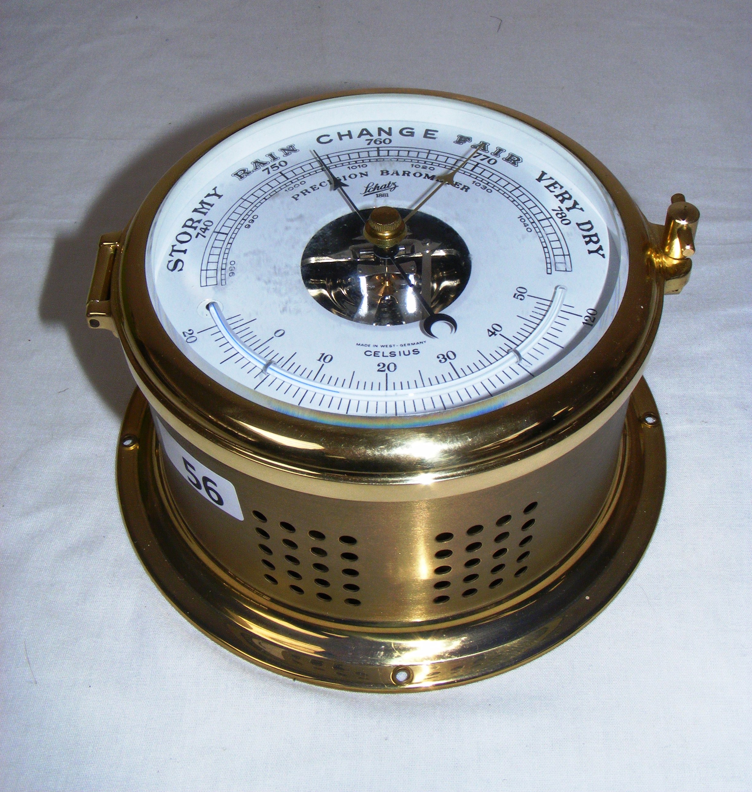 A Schatz precision barometer, measuring 7" in diameter (at the widest point).