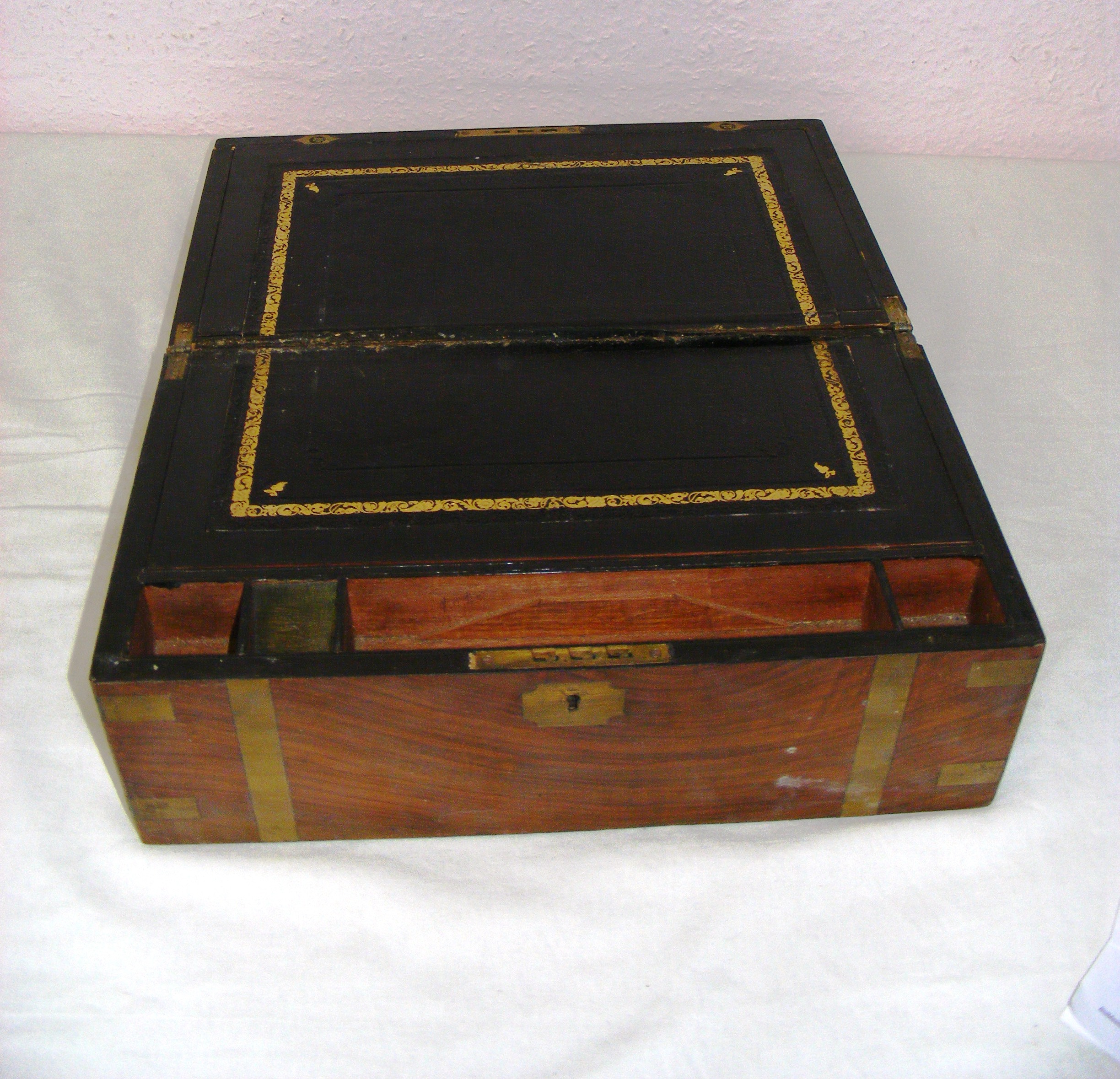 A 19th century mahogany writing slope with brass banding, - Image 2 of 2