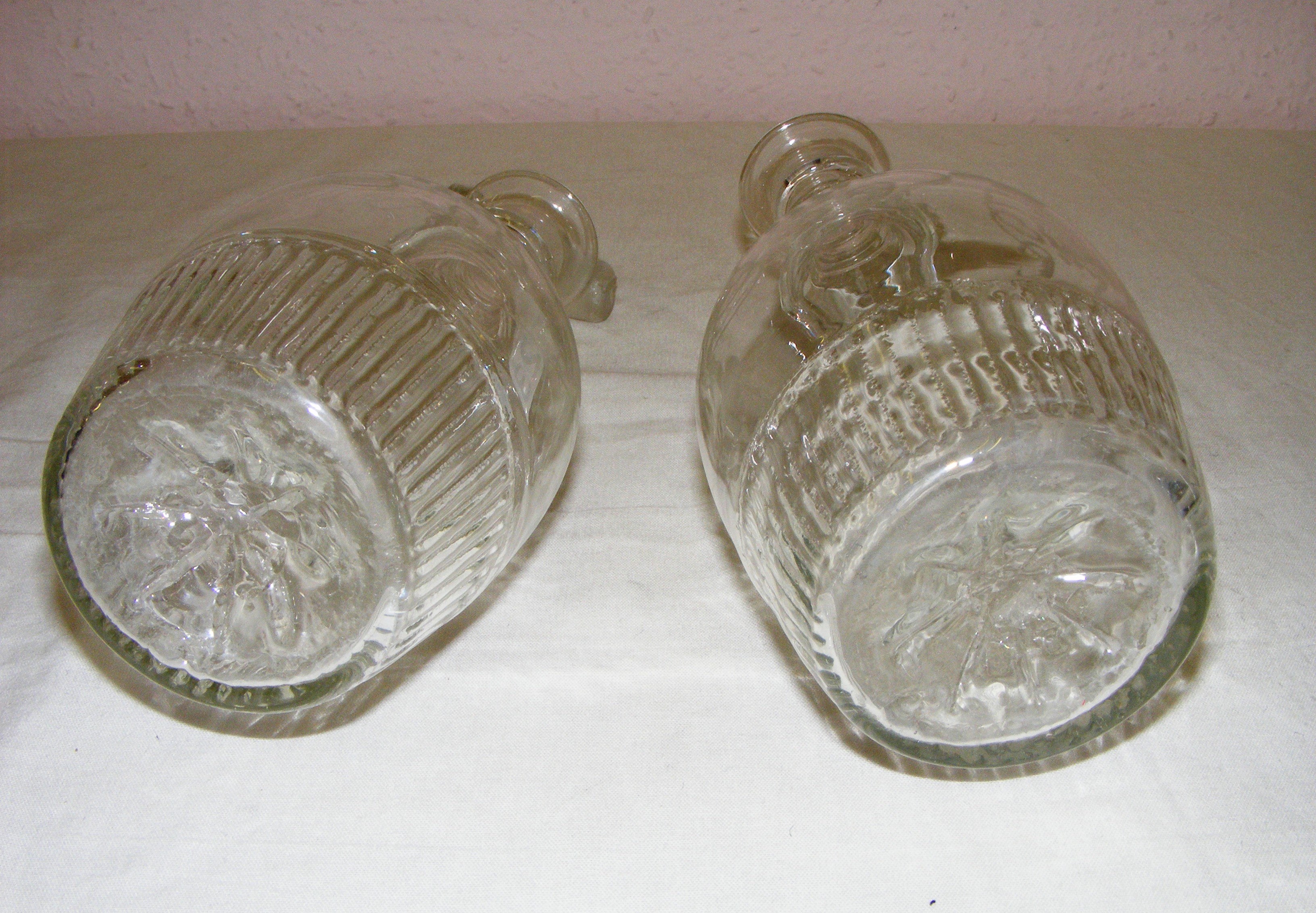 A pair of triple ring Georgian decanters with etched decoration and each standing at 9. - Image 2 of 2