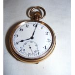 A Dennison gold plated pocket watch, 10 years warranted & with an enamel dial,