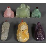 6 CHINESE CARVED JADE AND HARDSTONE SNUFF BOTTLES