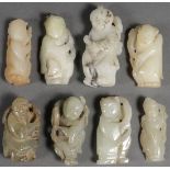 8 CHINESE JADE AND HARDSTONE CARVED IMMORTALS