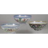 THREE CHINESE EGGSHELL DECORATED BOWLS