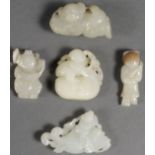 5 CHINESE CARVED JADE PEDANTS, QING DYNASTY