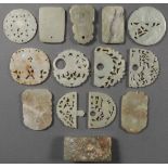 13 CHINESE CARVED JADE PENDANTS AND ORNAMENTS