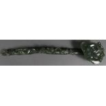 A CHINESE CARVED SPINACH JADE SCEPTER