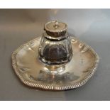 A Victorian Silver Ink Stand with Cut Glass Ink Bottle,