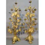 A Pair of Late 19th Century French Gilt Metal Seven Branch Candelabrum of Vine Form with Pierced