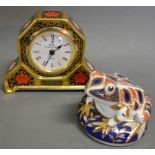 A Royal Crown Derby Porcelain Table Clock decorated in the Imari Palette,