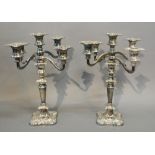 A Pair of Silver Plated Five Branch Candelabrum with Shaped Scroll Arms,