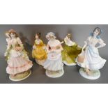 A Royal Worcester Porcelain Figure 'The Queen of The May' together with two other similar Royal