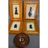Two Pairs of 19th Century Silhouettes with Maple Frames,