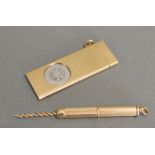 A 9ct. Gold Cigar Cutter together with a 9ct. Gold Propelling Cigar Piercer, 27.
