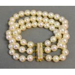 A Three Row Cultured Pearl Bracelet, the 18ct.