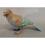 A Continental White Metal Model of a Bird set Turquoise and Coral,