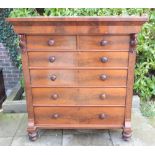 A Victorian Mahogany Scottish Chest of two short and four long drawers with knob handles flanked by