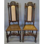 A Pair of Late 19th Century Oak Carolian Style High Back Side Chairs,