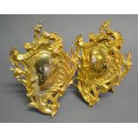 A Pair of Gilt Metal Menu Holders of Pierced Scroll Form