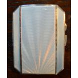 A Birmingham Silver and Pale Blue Enamel Cigarette Case with engine turned decoration