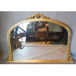 A Gilt Framed Over Mantle Mirror with Pierced Scroll Cresting,