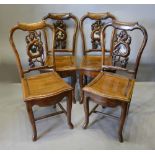 A Chinese Hardwood Dining Suite comprising Four Chairs with Pierced Marble Inset Backs above