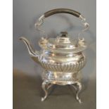 An Edwardian Silver Spirit Kettle of Half Lobed Form with Shaped Stand, London 1903,