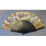 A Spanish Fan Lithographed with Bull Fighting Scenes and highlighted with gilt and with pierced