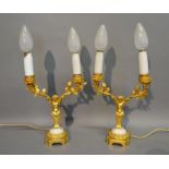 A Pair of French Ormolu Two Branch Candelabrum with Figural Columns,