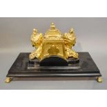 A 19th Century French Desk Stand mounted with two figures and central inkwell,