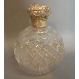A Silver and Cut Glass Scent Bottle of Globular Form,