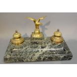 A French Variegated Marble and Gilt Metal Mounted Desk Stand with Central Eagles flanked by