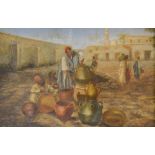 La Roche ARAB TRADESMEN WITHIN A COURTYARD Oil on Canvas,