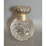 A Sterling Silver Mounted Cut Glass Inkwell of Globular Form,