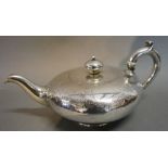A Victorian Silver Teapot of Circular Engraved Form, London 1842,