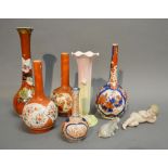 A Royal Worcester Specimen Vase of Leaf Form, together with five Imari bottle neck vases,