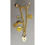 A 15ct. Gold Charm Bracelet of Curb Link Form with Padlock Clasp (some charms not gold) 17.