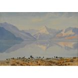 Aston Greathead, 1921 - 2012, New Zealand MOUNT COOK AND LAKE PUKAKI Oil on board,