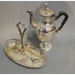 An 800 Mark Silver Condiment Stand, together with a tested Silver Hot Water Pot,