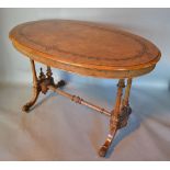 A Victorian Burr Walnut and Marquetry Inlaid Oval Centre Table,