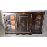 A Victorian Ebonised Walnut Marquetry Inlaid and Gilt Metal Mounted Break Front Credenza with a