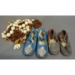 Two Pairs of 19th Century Small Shoes, together with a small collection of jewellery,