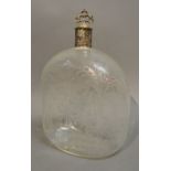 A Continental Engraved Glass Decanter with 800 mark collar and stopper,