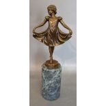 A 20th Century Patinated Bronze Model in the form of a Girl upon a circular variegated marble
