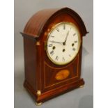 A Regency Style Mahogany Shell and Line Inlaid Bracket Clock of Lancet Form by Comitti,