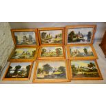 A Collection of Nine Victorian Reverse Paintings on Glass,