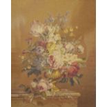 An Early 20th Century Wall Hanging depicting a Vase of Summer Flowers upon a Table within gilded