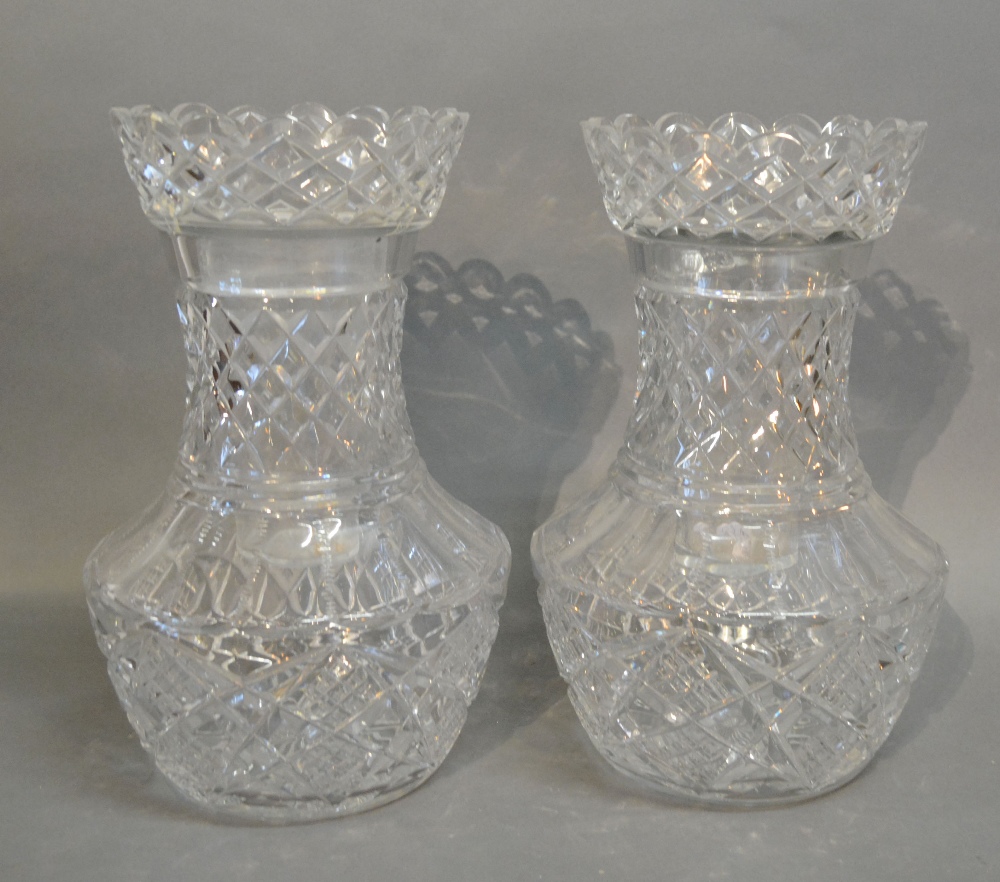 A Pair of Cut Glass Vases with Inserts,