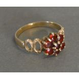 A 9ct. Yellow Gold Garnet Cluster Ring