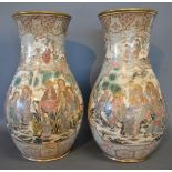 A Pair of Japanese Satsuma Earthenware Large Oviform Vases, each decorated in polychrome enamels