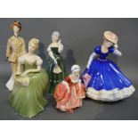 A Royal Doulton Figure of The Year 'Mary' HN Number 3375 together with four other similar Royal